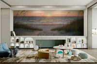 Ocean view mural with beach path

