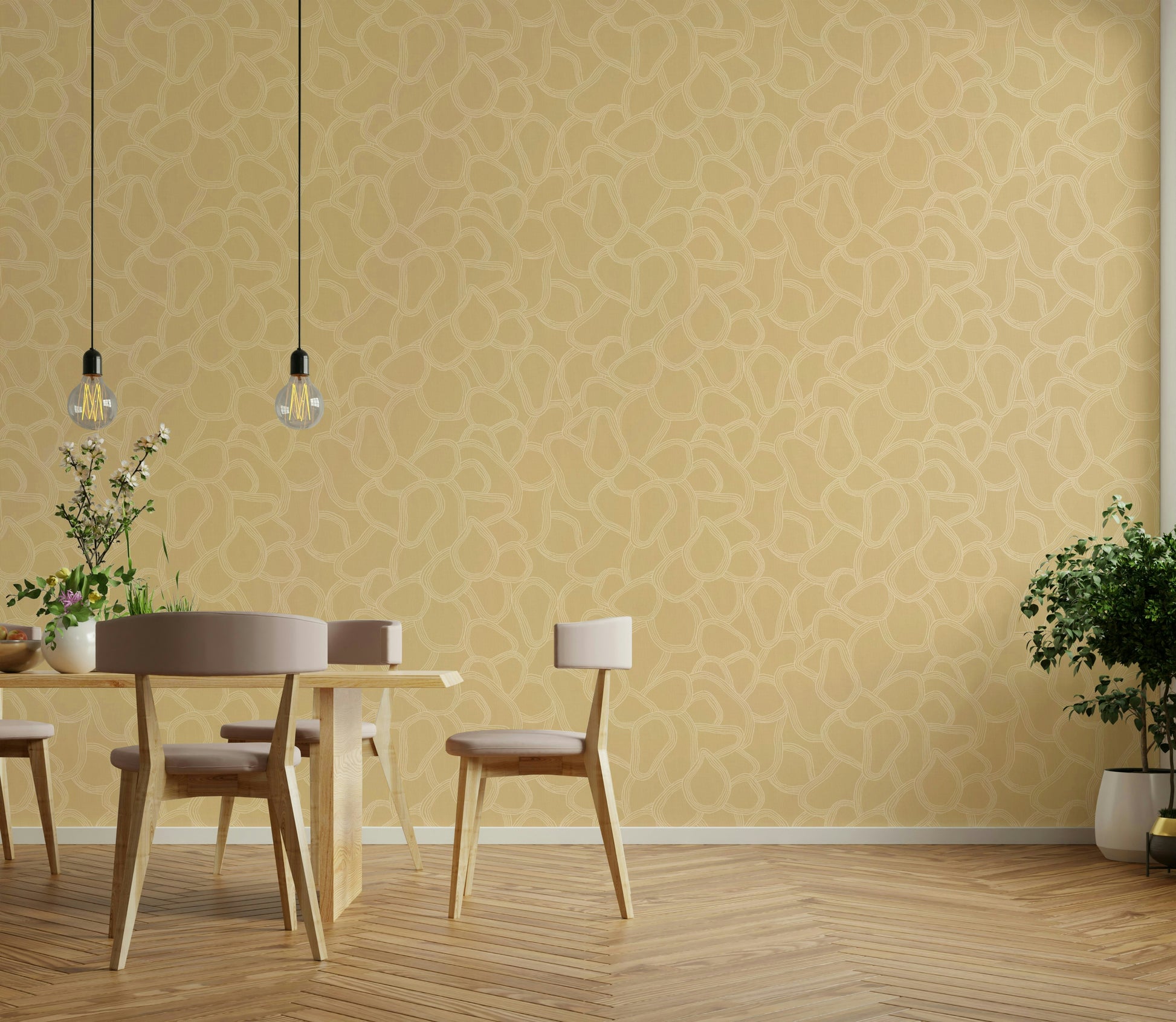 Abstract arch shapes on beige wallpaper

