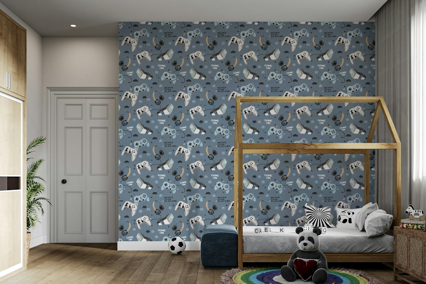Gaming wall mural in blue tones

