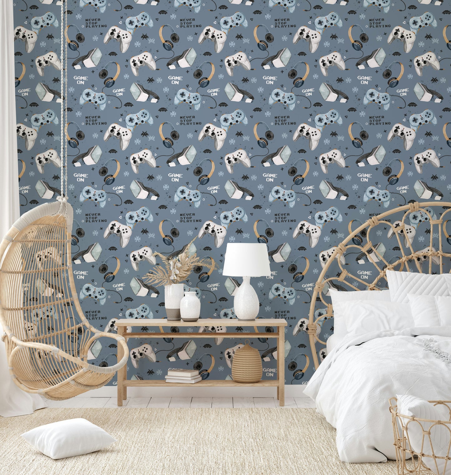 Game controllers on blue background

