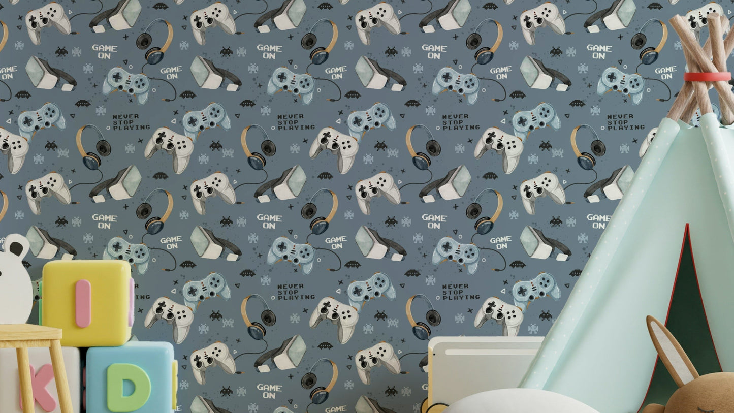 Playful blue gamer wallpaper idea

