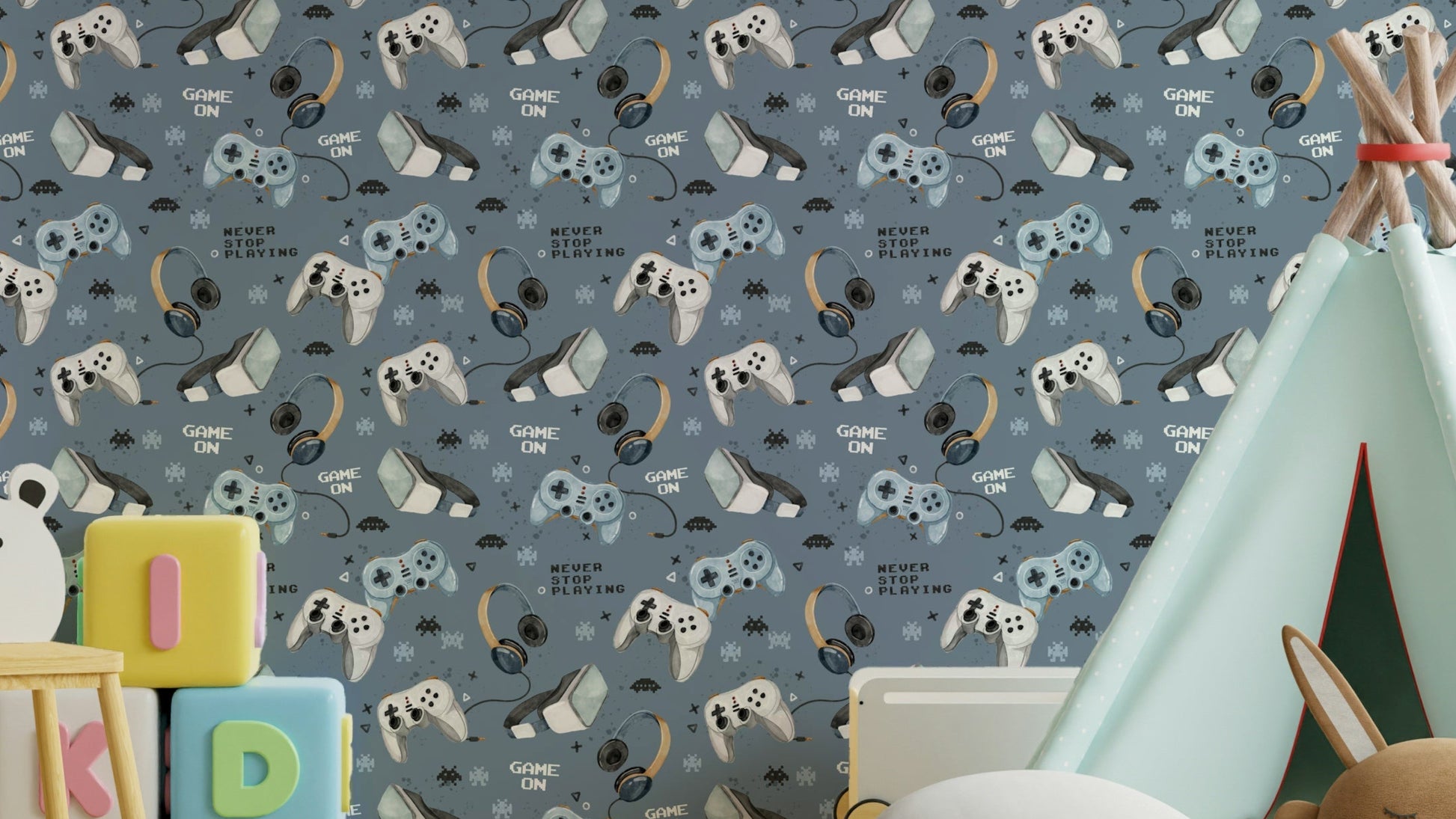 Playful blue gamer wallpaper idea

