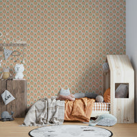 Bold peach chunky plant wallpaper with jewel jungle accents


