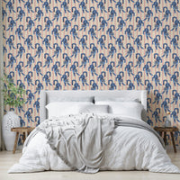 Bold blue jumping tiger wallpaper for a dynamic, jungle-inspired look

