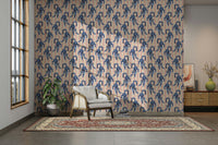 Playful blue jumping tiger wallpaper with rich jungle details

