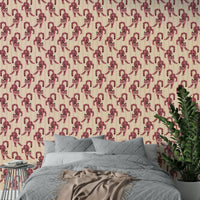 Playful pink jumping tiger wallpaper with jewel jungle design

