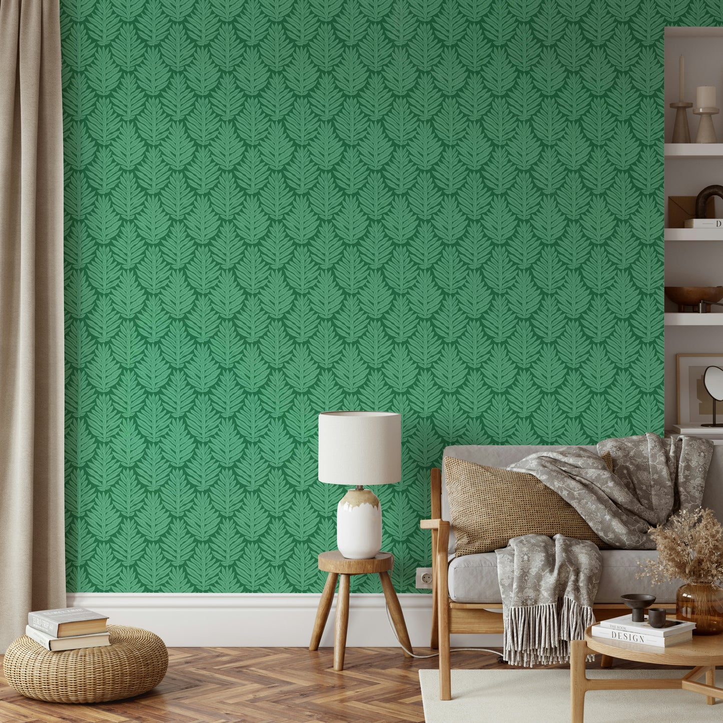 Fresh green leaf scallop jewel jungle wallpaper for vibrant spaces

