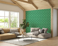 Elegant scallop green leaf wallpaper with jewel jungle accents

