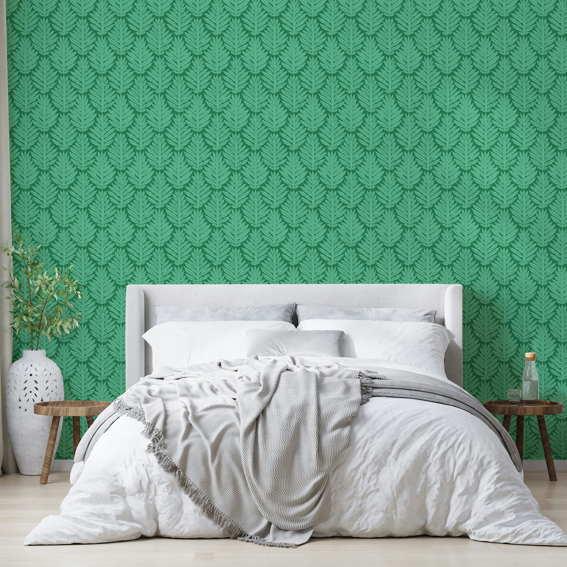 Scallop green leaf jungle wallpaper for a tropical feel

