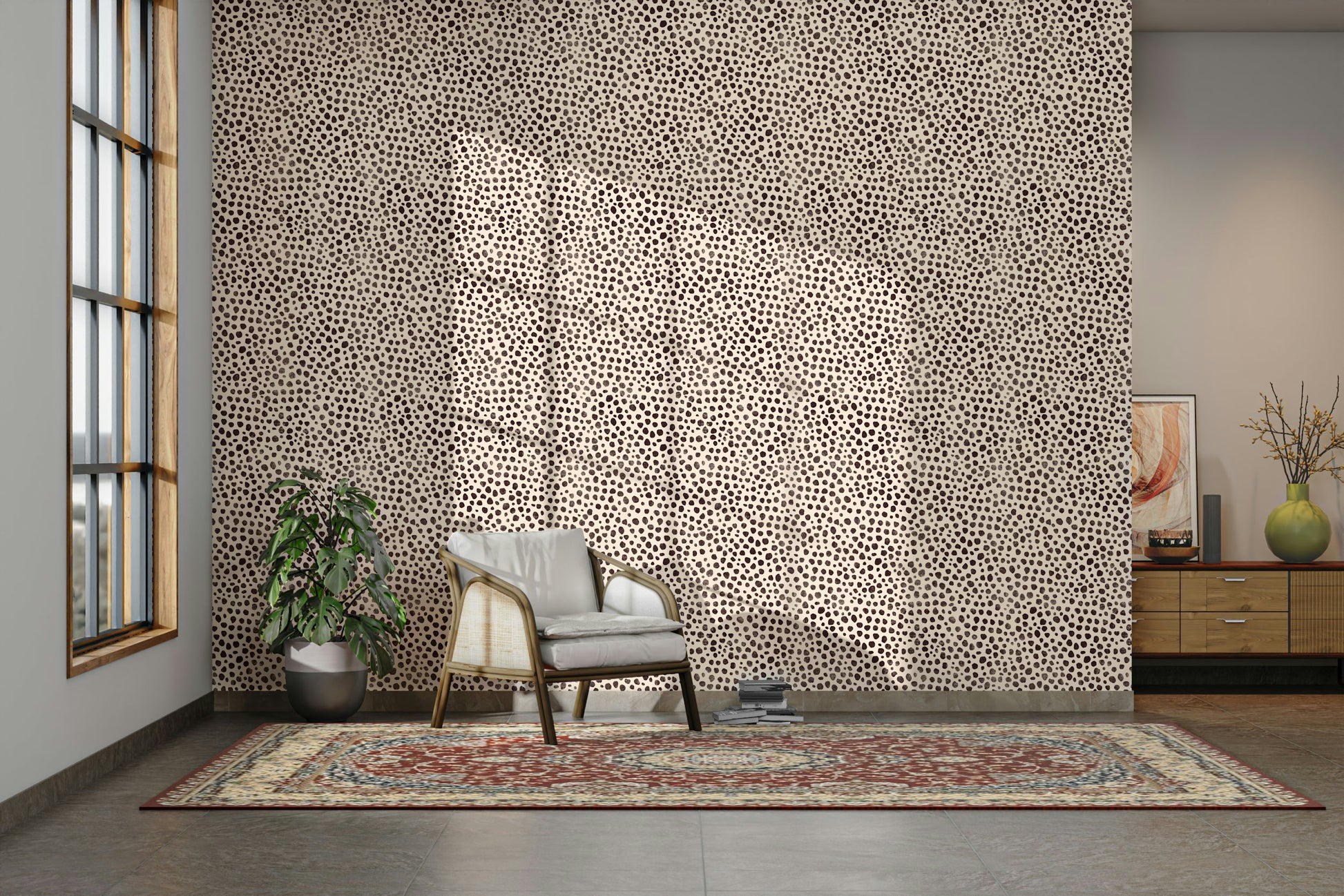 Wild animal dot jewel jungle wallpaper in earthy tones

