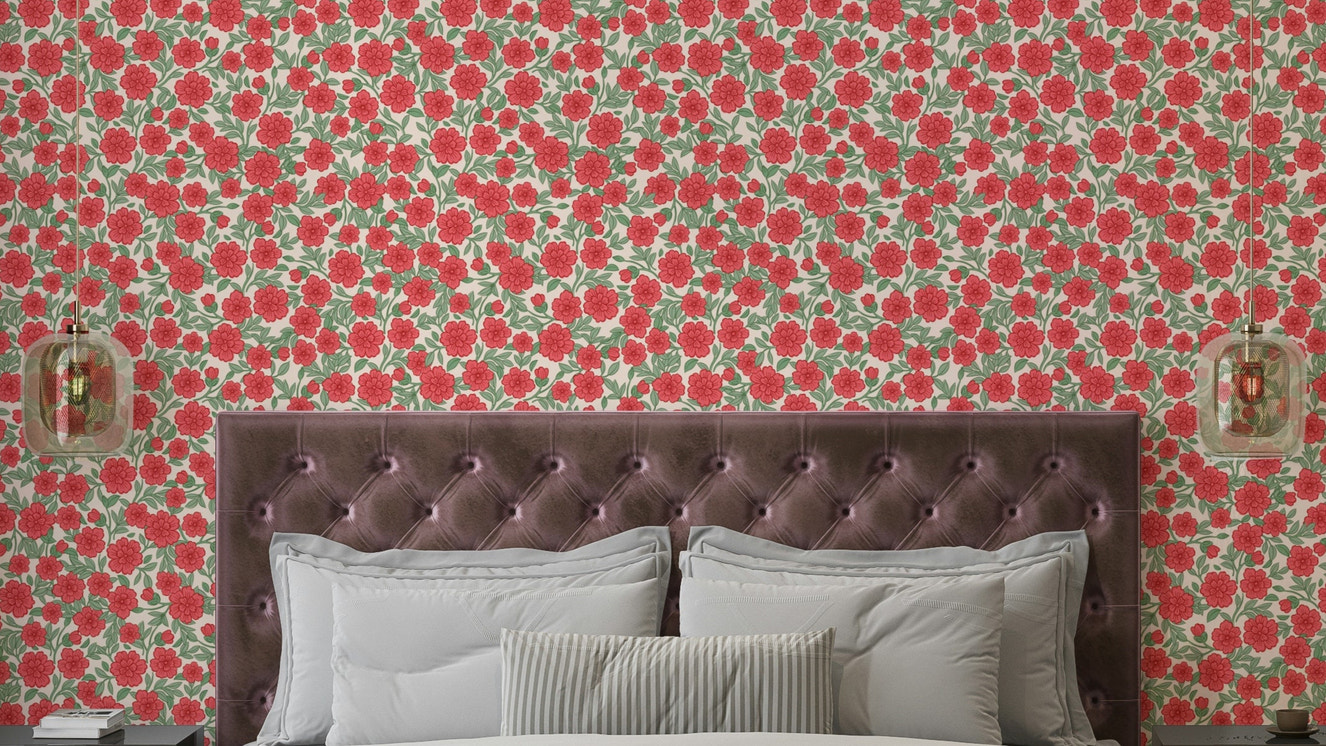Soft pink ditsy floral wallpaper for charming room decor

