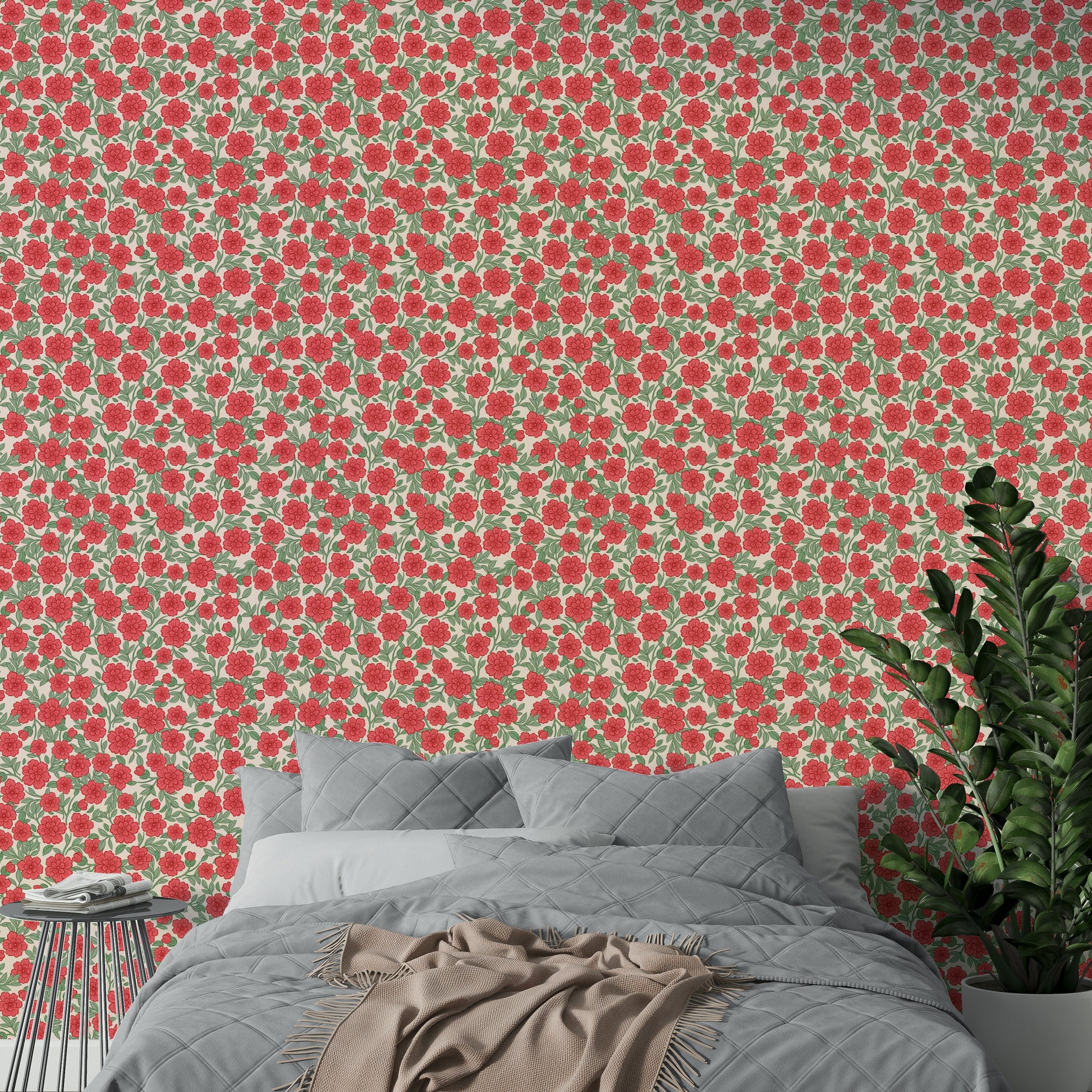 Soft pink floral print wallpaper for a welcoming home

