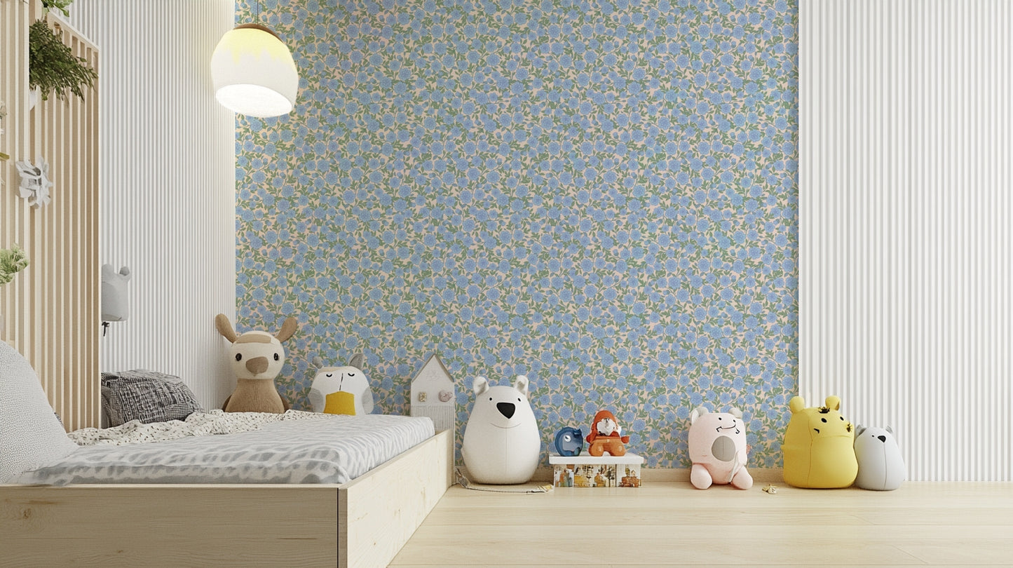 Delicate blue floral pattern wallpaper for cozy interiors

