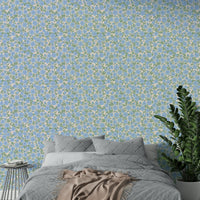 Soft blue floral print wallpaper for a warm, welcoming feel

