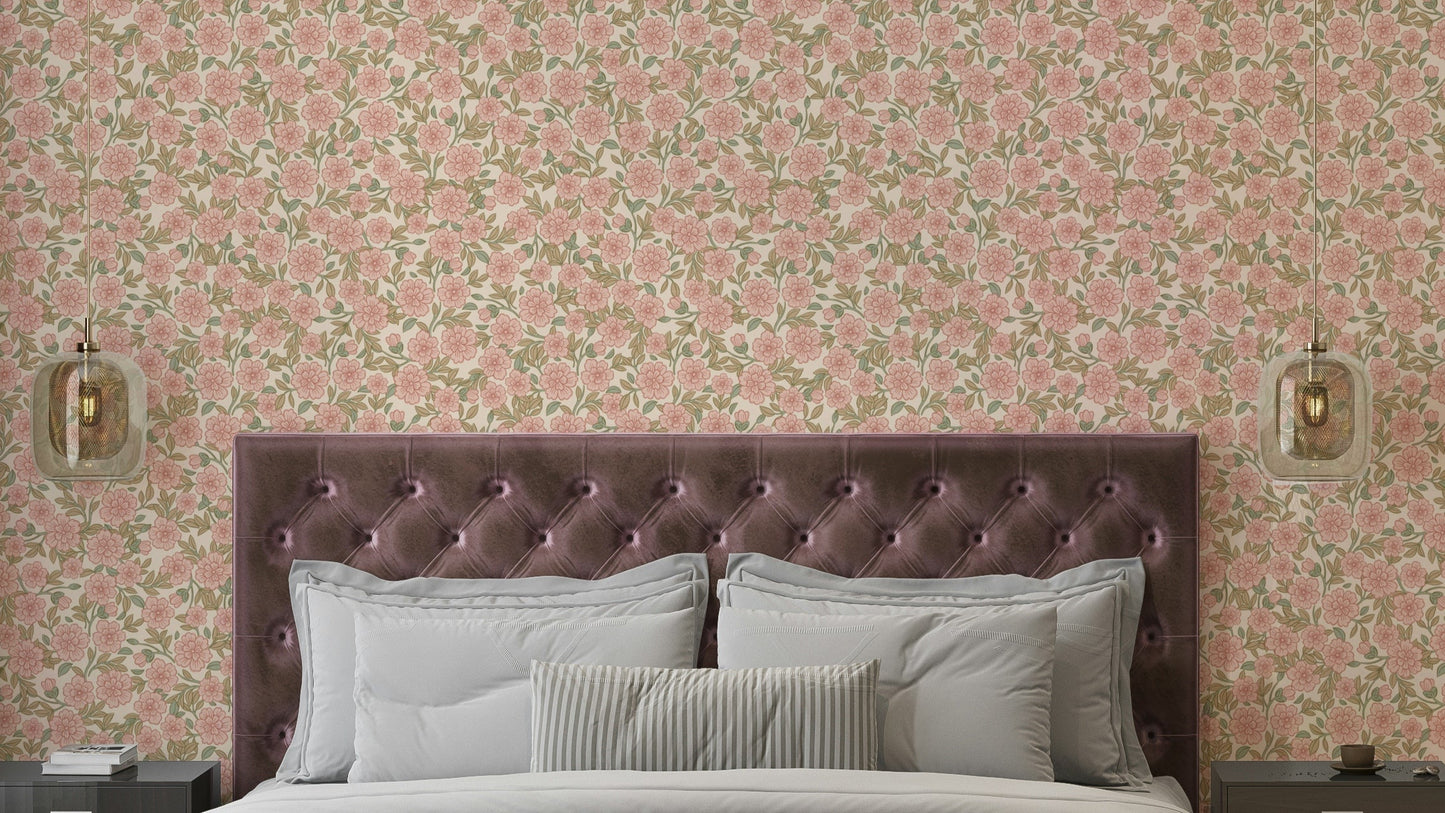 Juno Welcoming Walls Ditsy Peach Floral Wallpaper⁠