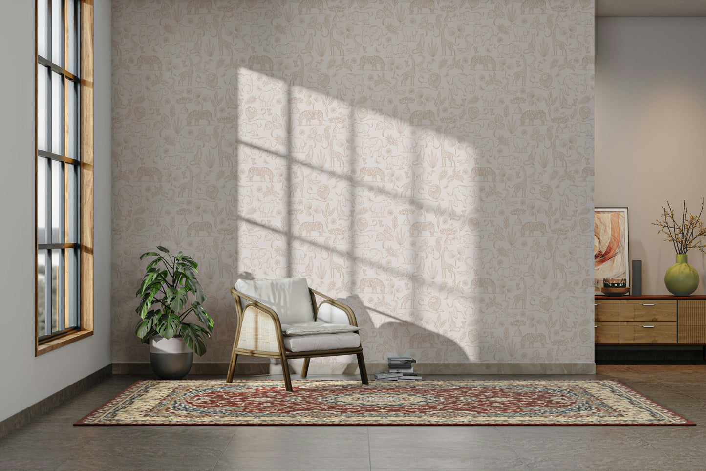 Serene neutral safari wallpaper for tranquil spaces

