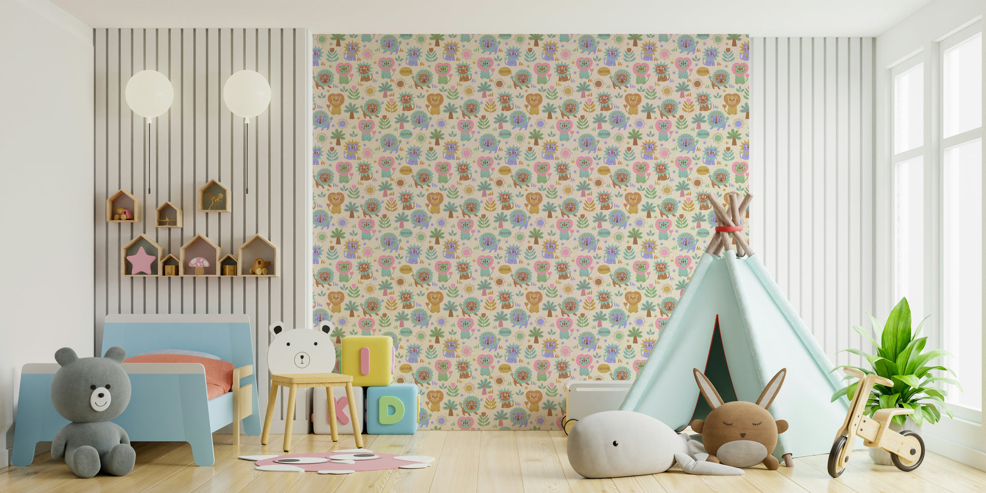 Kid-friendly wallpaper featuring cute little lions

