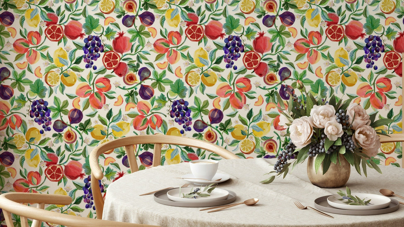 Mediterranean-inspired wallpaper with citrus fruits

