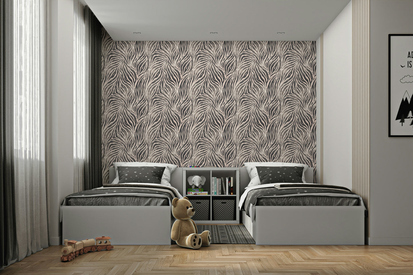 Mono Textured Boho Zebra Print Wallpaper⁠