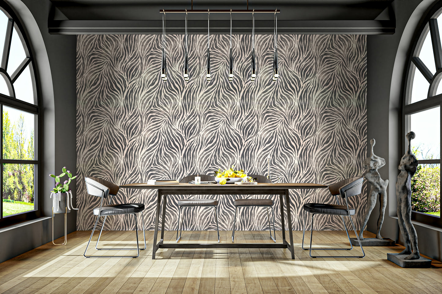 Mono Textured Boho Zebra Print Wallpaper⁠