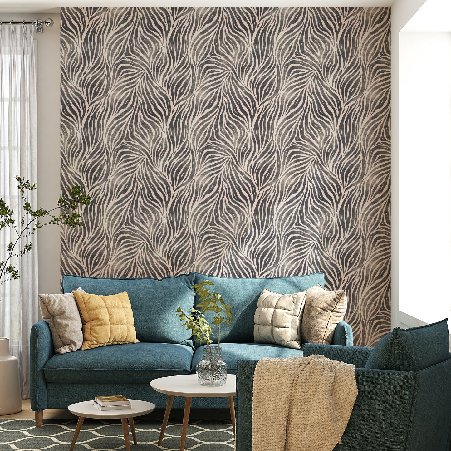 Mono Textured Boho Zebra Print Wallpaper⁠