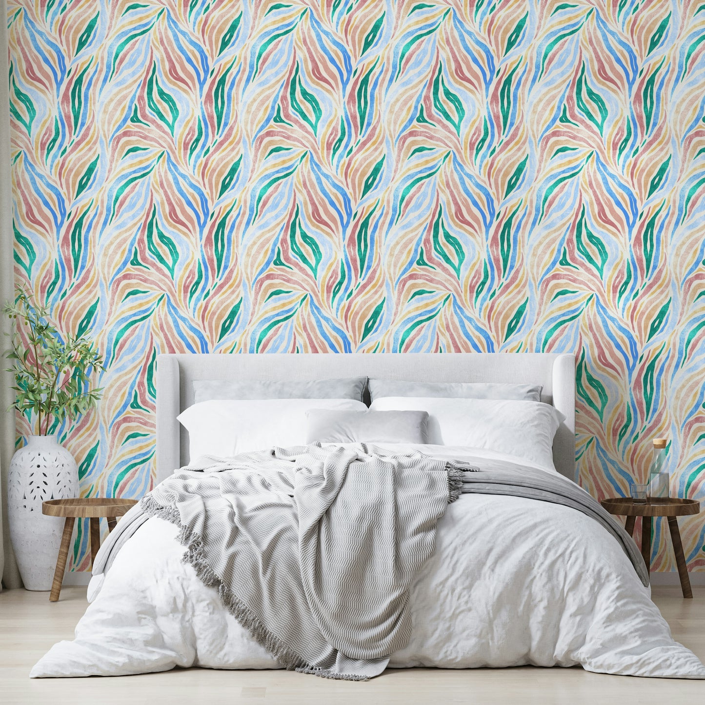 Multicolor Textured Boho Zebra Print Wallpaper⁠