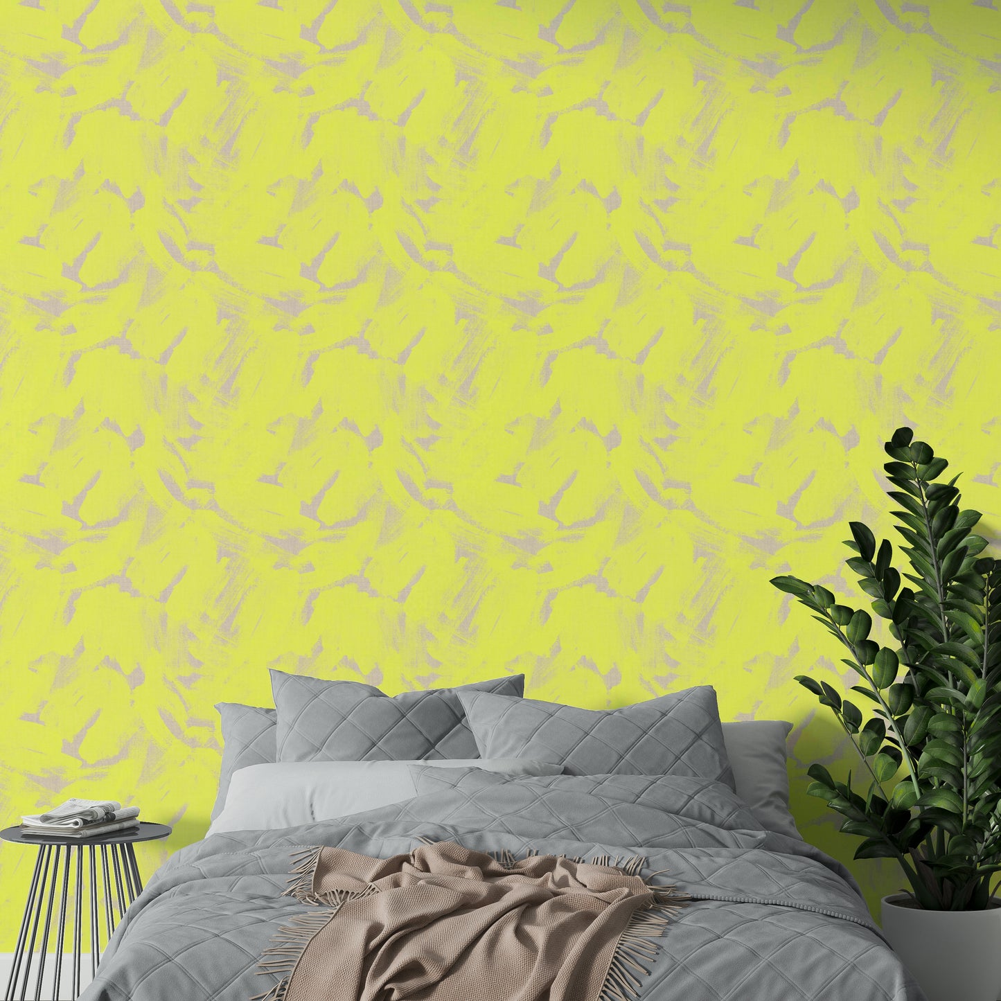 Neon Yellow  Abstract Brushstroke Wallpaper⁠