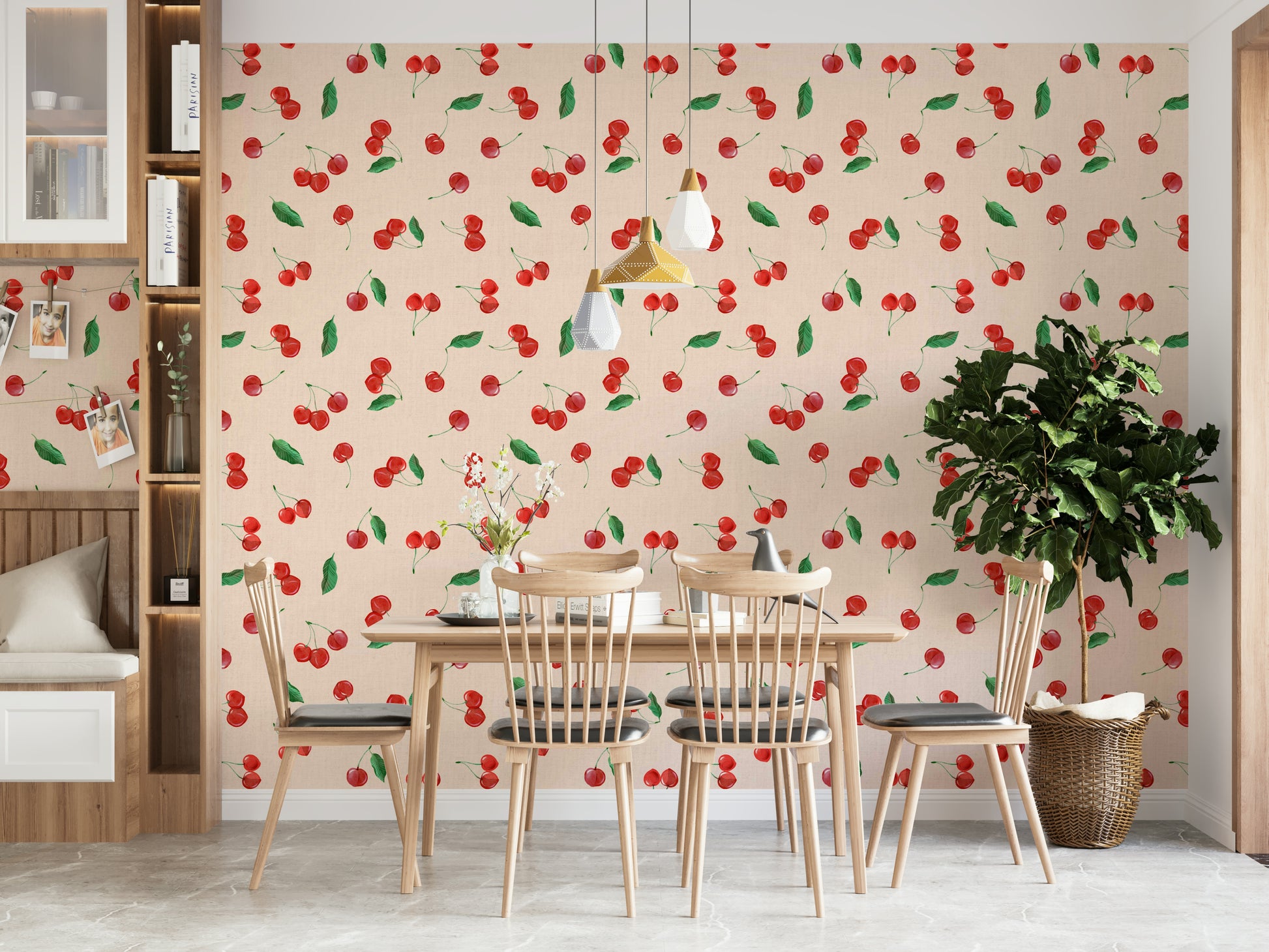 Vibrant toss design featuring painterly cherries

