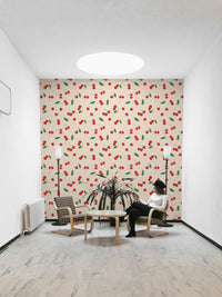 Artistic wallpaper with scattered cherry illustrations


