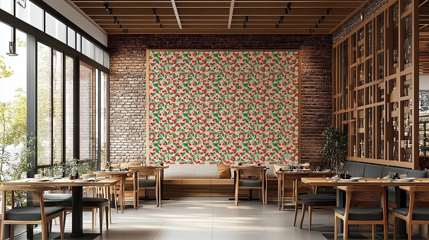 Painterly fruit wallpaper with cherry motifs


