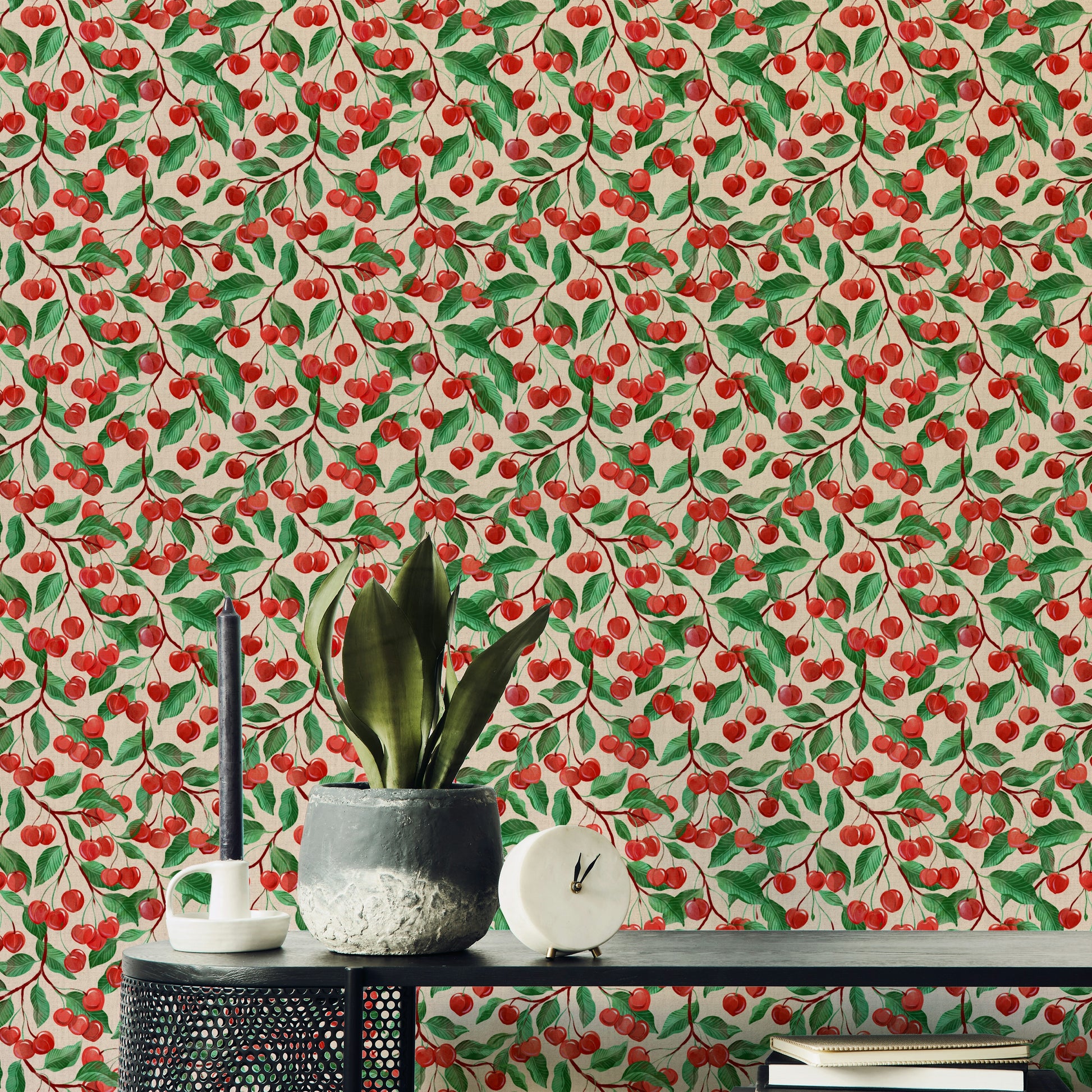 Artistic red cherries on soft pastel background

