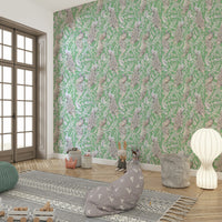 Luxurious green wallpaper with peacock motifs


