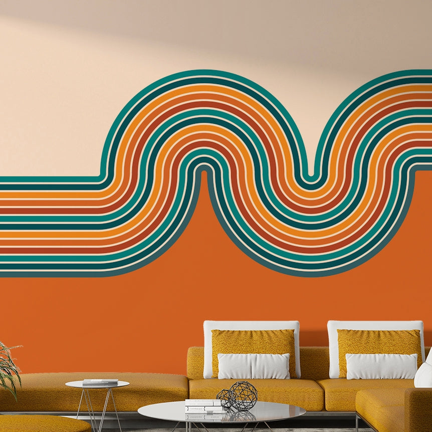 Retro Curvy Lines Wall Mural