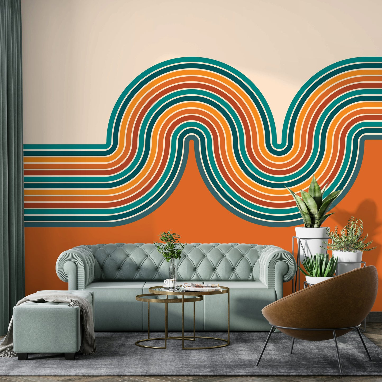 Retro Curvy Lines Wall Mural