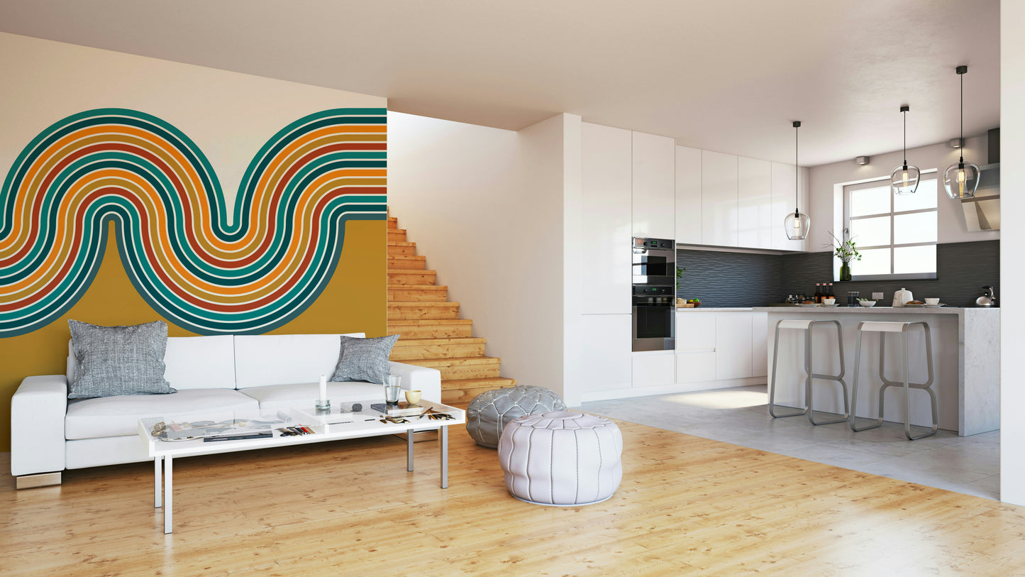 Retro Curvy Lines 2 Wall Mural