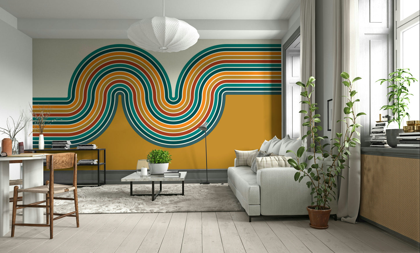 Retro Curvy Lines 2 Wall Mural
