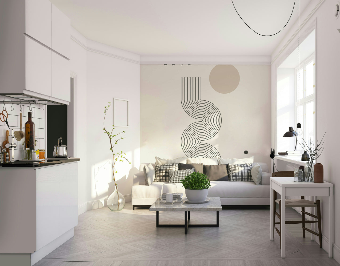 Retro Geometric Flow Wall Mural