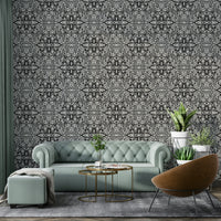 Bold black floral tile mural

