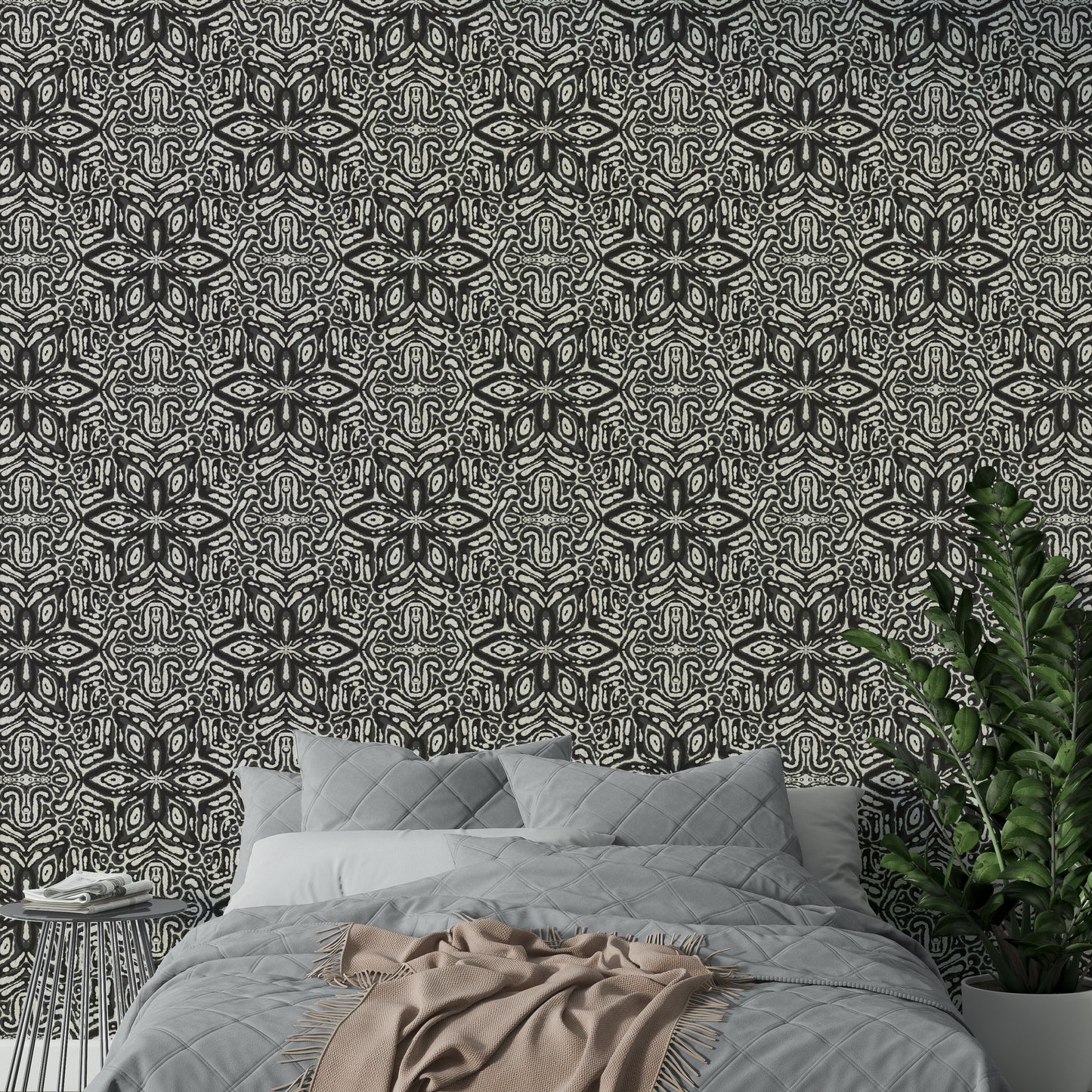 White batik flower wallpaper

