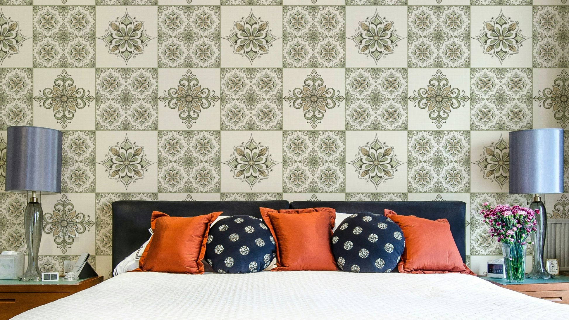 Sage green tile wall mural

