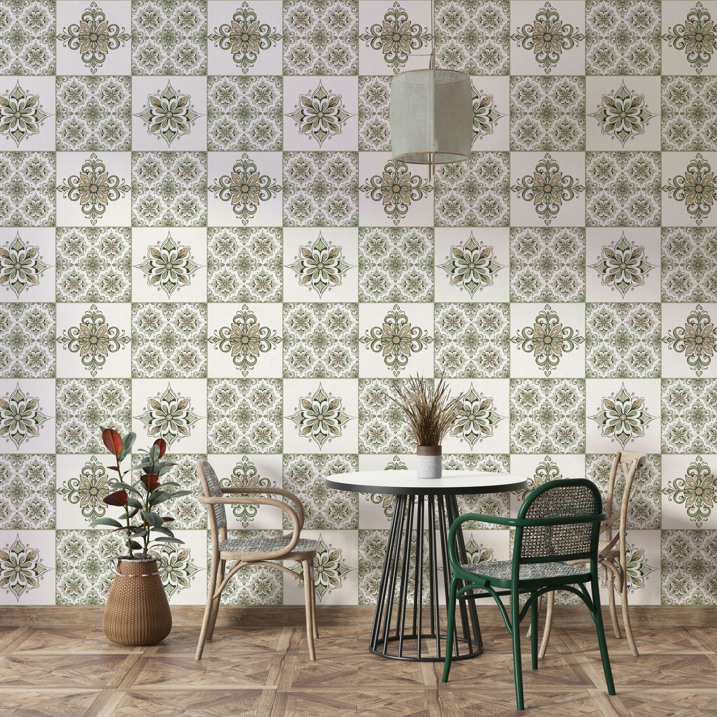 Traditional tile print wallpaper


