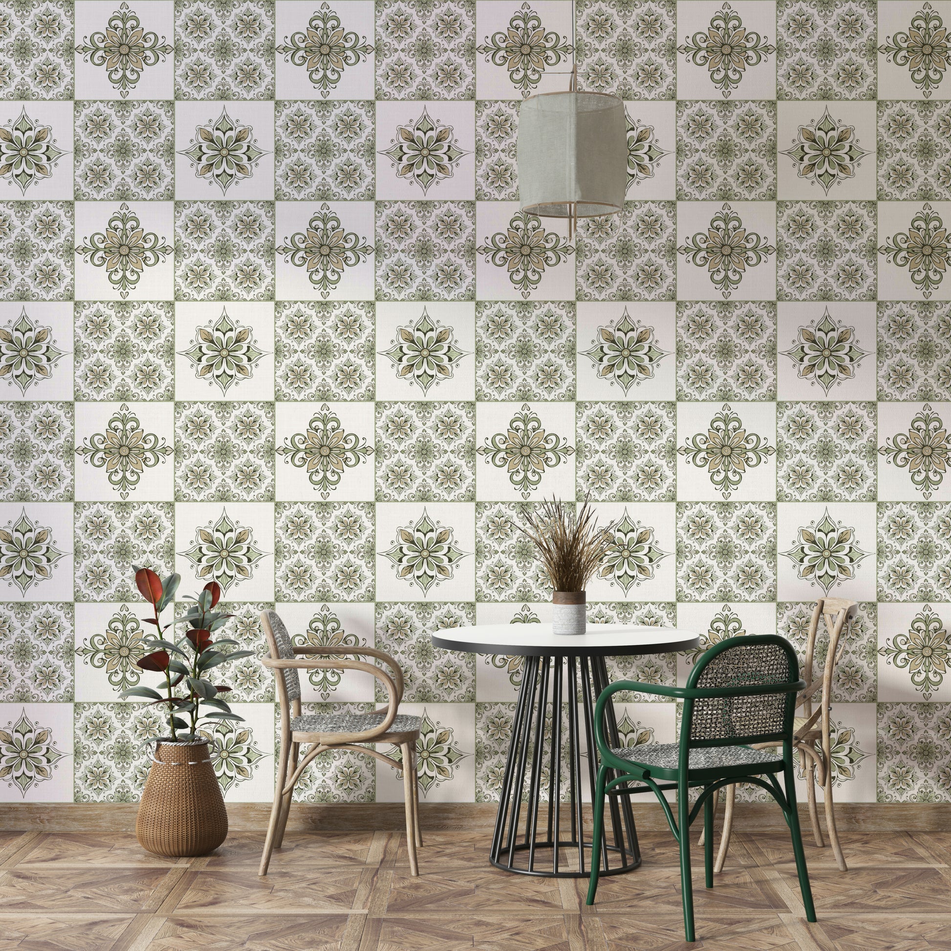 Traditional tile print wallpaper

