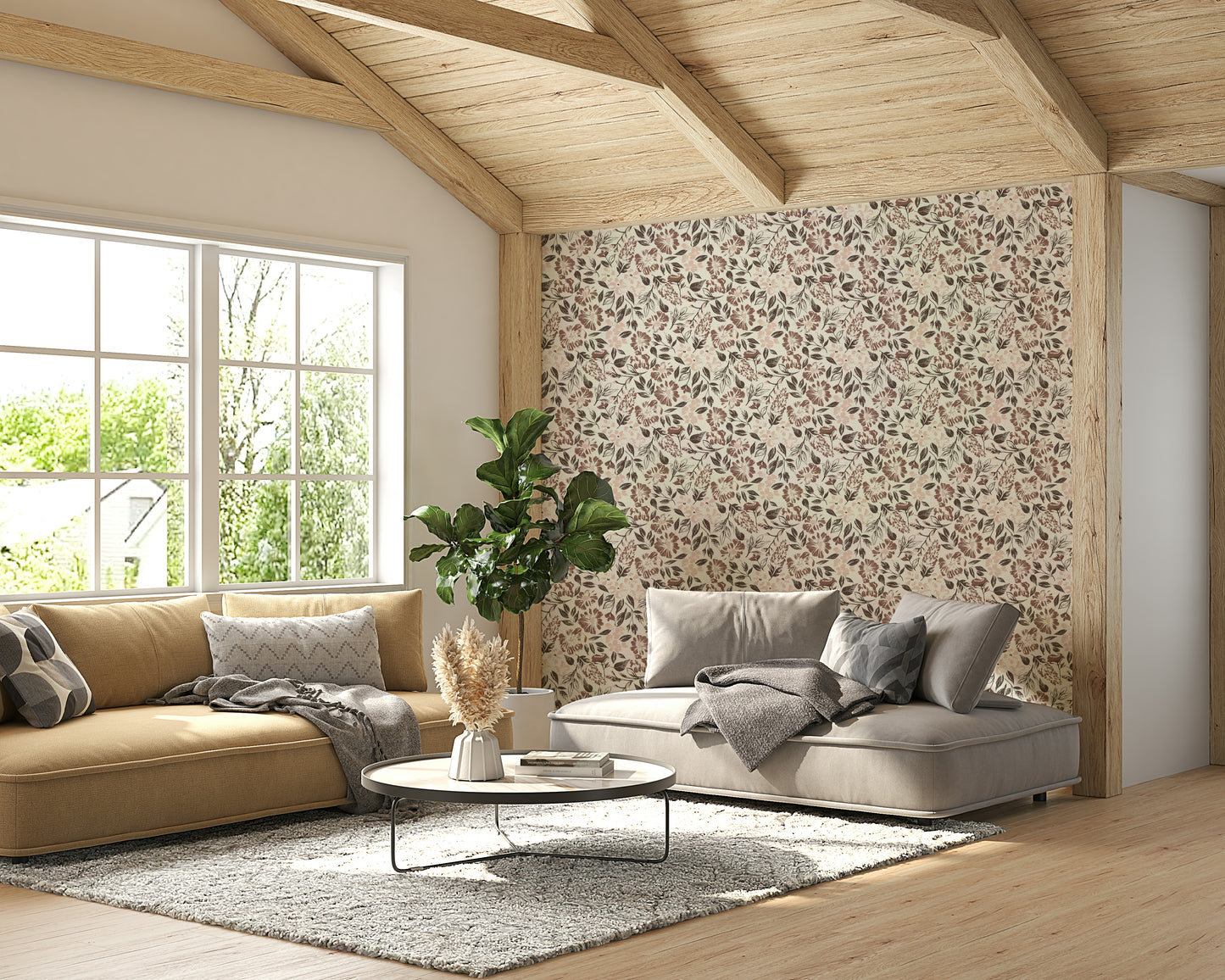 Rustic beige flower wallpaper

