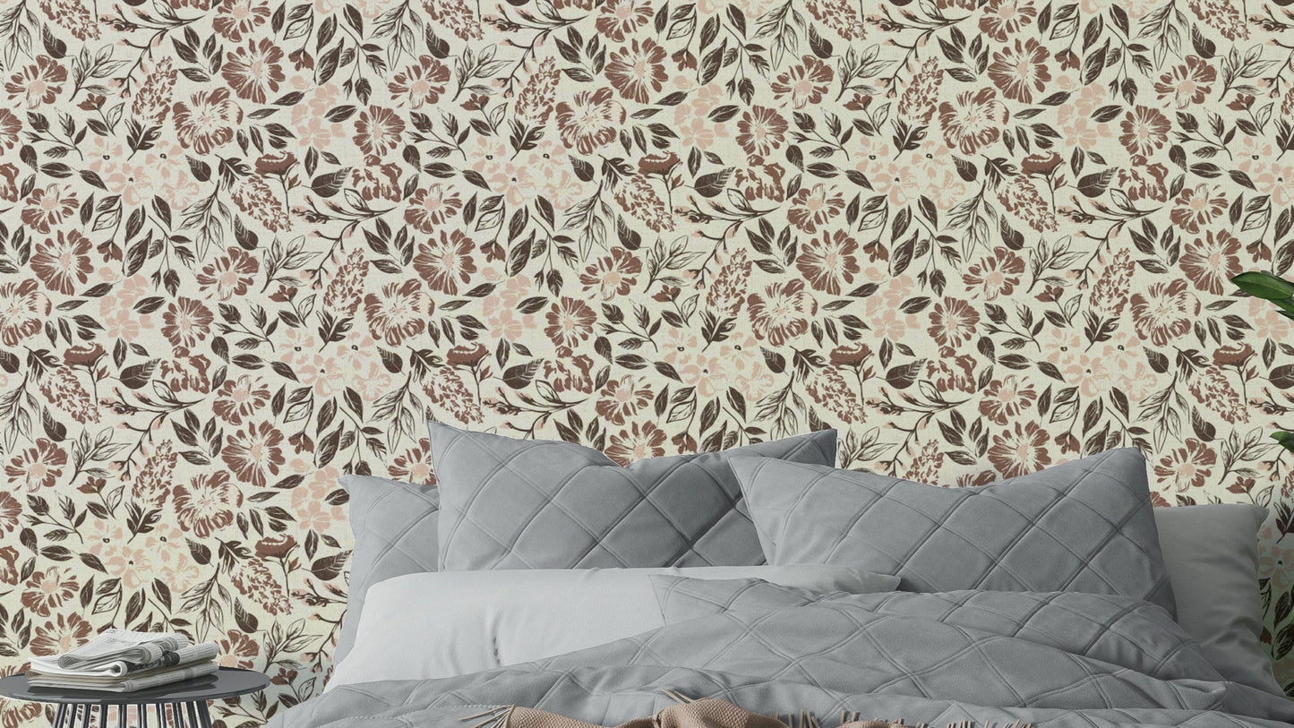 Neutral floral tapestry wall mural

