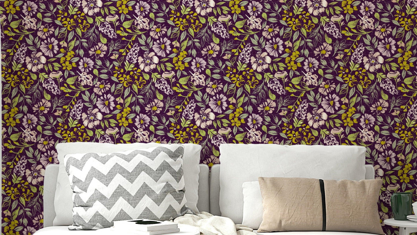 Dark green floral tapestry wallpaper

