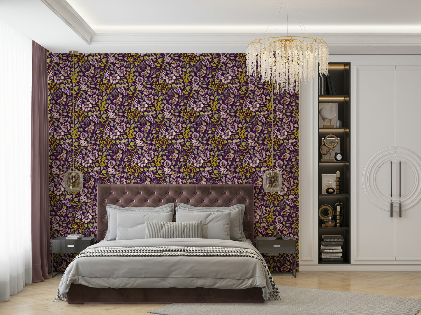 Rustic flower pattern mural wallpaper

