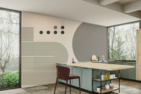 Abstract retro mural in layered grey shades

