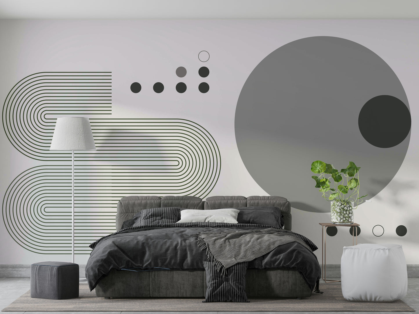 Grayscale mural with vintage geometric flow

