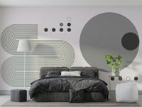 Grayscale mural with vintage geometric flow

