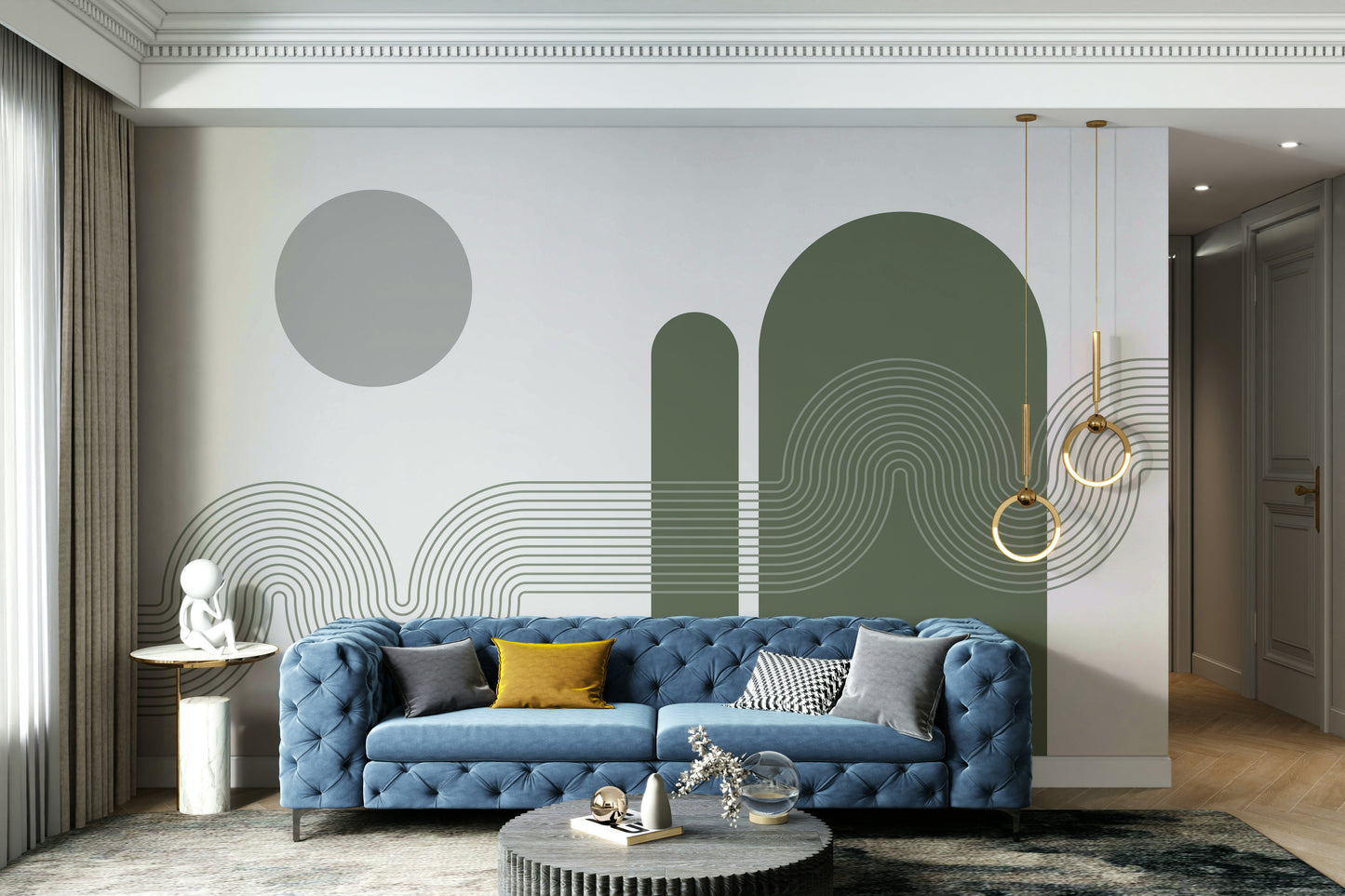 Serenity-themed wall mural with graceful curves


